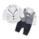 MQTIME  -  2Piece Sets Spring Autumn Newborn Boys Clothes Gentleman Fashion Stripe Long Sleeve Coat+Jumpsuit Baby Boutique Clothing BC1148