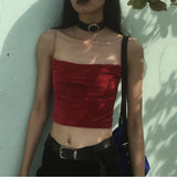 MQTIME  -  Sexy Flat Necked Slim Belt Short High Waist Open Navel Velvet Suspender Vest for Women