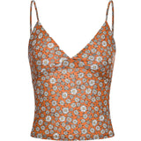 MQTIME  -  American Orange Daisy Print Deep V-neck Sexy Slim Suspender Vest