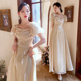 MQTIME  -  Elegant Champagne Square Neck Fairy Prom Dresses Women Long A-line Formal Evening Gowns