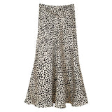 MQTIME  -  Satin Leopard-print Skirt Female 2024 Summer High Waist Hip-covered Fish Tail A- Line Skirt