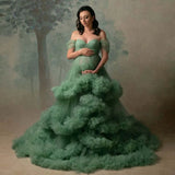 MQTIME  -  Sage Green Pregnancy Maternity Gown Photo Shooting Dresses Fluffy Layered Tulle Maternity Dress for Photography Custom