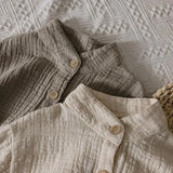  MQTIME  -  Children's Retro Muslin 100% Cotton Shirts Spring Autumn New Korean Boys And Girls Casual Stand-Up Collar Button Tops WT042