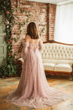 MQTIME  -  Romantic Pink Maternity Dresses For Babyshower Sweetheart Pearl Tulle Maternity Gown Photography Pregnancy Women Long Dress