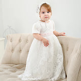 MQTIME  -  White Infant Dress for Baptism Baby Girls Lace Dresses with hat Kids Clothes Christening Birthday Outfits 3-24 Month