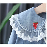 MQTIME  -  Cute Baby Girls Denim Jacket New Kids Spring Autumn Lace Collar Princess Jacket Coat With Strawberry Bag Children Outerwear