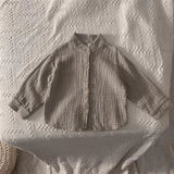  MQTIME  -  Children's Retro Muslin 100% Cotton Shirts Spring Autumn New Korean Boys And Girls Casual Stand-Up Collar Button Tops WT042