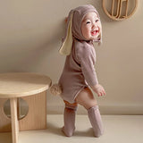 MQTIME  -  Korean Style Baby Boys Girl Solid Color Rompers Autumn Toddler Baby Girl Clothes Long sleeve Romper+Rabbit Ear Hat+Socks
