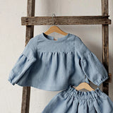  MQTIME  -  Chic Back Bow Tie Linen Shirt Girls New Solid Color Casual Loose Baby Kids Long-Sleeved Blouse Autumn Clothes