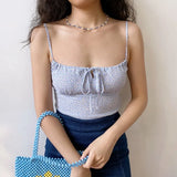 MQTIME  -  French Idyllic Fresh Cut Out Strap Blue Floral Suspender Vest Female