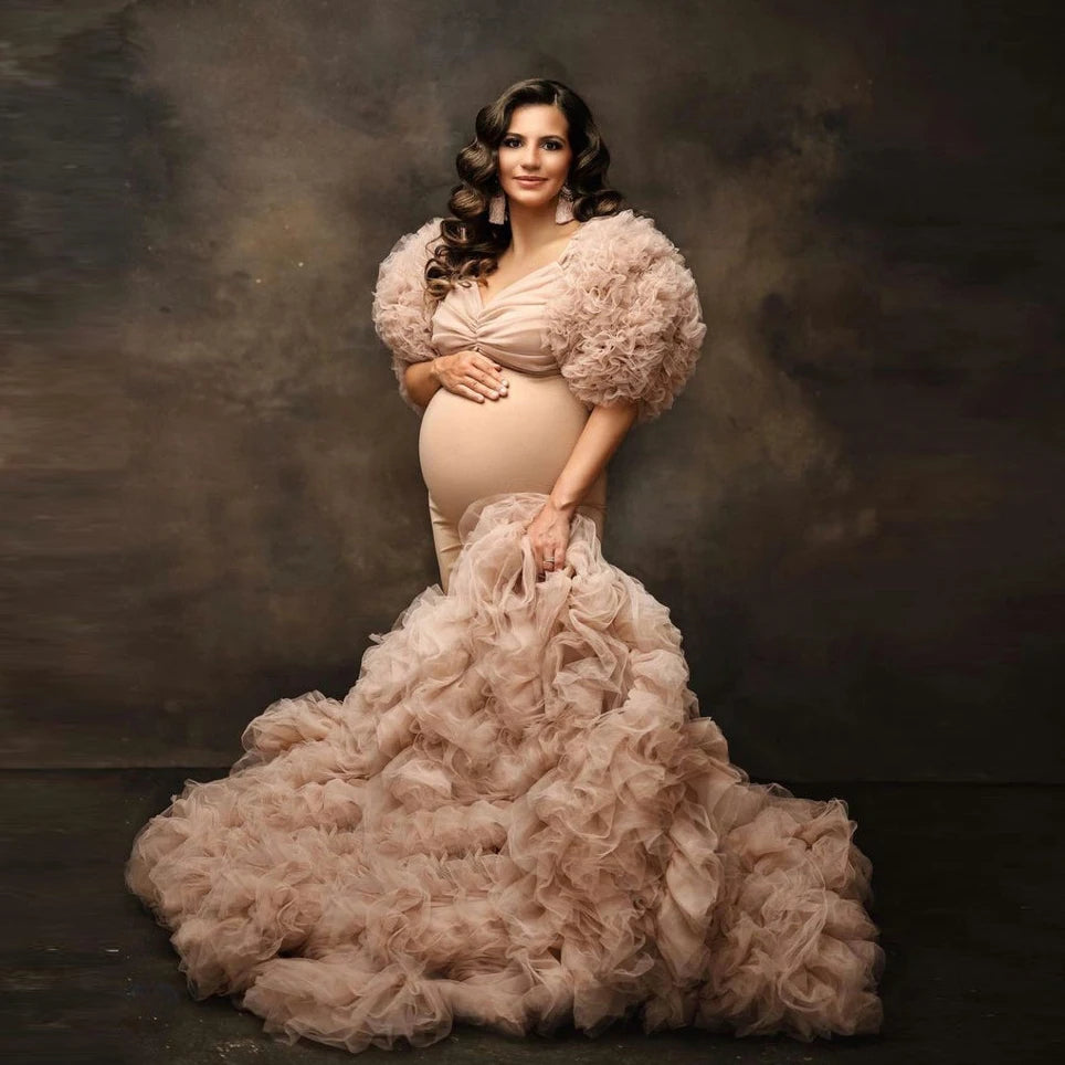 MQTIME - Chic Maternity Tulle Gown Maternity Dress Champagne Tulle Mat mqtime MQTIME - Chic Maternity Tulle Gown Maternity Dress Champagne Tulle Mat mqtime