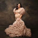 MQTIME  -  Chic Maternity Tulle Gown Maternity Dress Champagne Tulle Maternity Dresses for Photo Shoot Robe Pregnant Women Formal Gowns