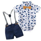 MQTIME  -  Baby Boy Clothes With Beret Newborn Baby Clothes 0 3 Months Summer Dinosaur Print Jumpsuit + Suspender Cotton Shorts Kid Outfit