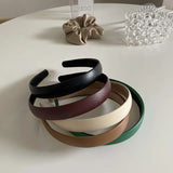 Mqtime Vintage Pu Leather Hairband Solid Bezel Korean Style Headband Head Hoop Girls Non-slip Turban Fashion Hair Accessories