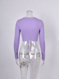 MQTIME  -  Summer New Women's Light Purple Sexy Low Collar Long Sleeve Bag Strap Bow Thread Fabric Short Jacket