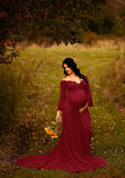 MQTIME  -  ﻿ Ginger Lace Maternity Dresses For Photo Shoot Pregnancy Women Dress For Photography Long Tail Baby Shower Dress Flare Sleeve