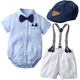 MQTIME  -  Baby Boy Clothes Suit with Hat Short Sleeves Boys Romper Outfits Cotton Set Printed Infant Kids Summer Clothing