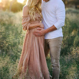MQTIME  -  Maternity Sleepwear Short Sleeves Gorgeous Customize Boat Neck Floor Length Photo Pajamas Evening Party Dress