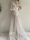  MQTIME  -  White Lace Wedding Sleepwear Custom Made Pajamas Women's Bath Gown Bathrobe Long Sleeves Ruched Tulle Bridal Robe Nightgown
