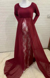MQTIME  -  Chiffon Maternity Dress for Photography Pregnancy Photoshoot Dress Lace Baby Bump Shooting Dress for For Pregnant Women