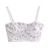 MQTIME  -  French Cherry Embroidery Hollow Out Sexy Suspender Vest Short with Top