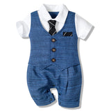 MQTIME  -  Baby Boy Clothes Summer Cotton Formal Romper Gentleman Tie Outfit Newborn One-Piece Clothing Handsome Button Jumpsuit Party Suit