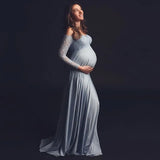 MQTIME  -  Women V-neck Lace Stitching Pregnants Photography Props  Long Maternity Dress Одежда Для Беременных Maternity Clothes