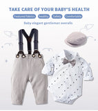 MQTIME  -  Baby Boy Gentleman Romper Clothes Set with Bow Hat Cotton Spring Fall Toddler Kids Printed Bodysuit Dress Infant Outfit Suit
