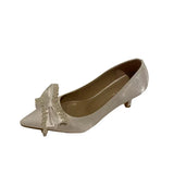 Mqtime New Fashion Pointed-Toe Bowknot Wedding Shoes Fairy Style Pearl Stiletto High Heel Shoes Bridesmaid Shoes