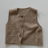 MQTIME  -  Baby Boys Girls Sleeveless Knitting Cardigan Spring Autumn Kids Retro Pocket Vest Children's Knitted Button Vest Cardigan
