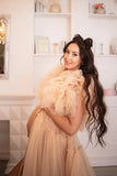 MQTIME  -  Chic Pregnancy Photoshoot Women Dress Fluffy Tulle Maternity Gown 2024 Beige Long Train Maternity Dresses Babyshower Robe Custom