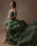 MQTIME  -  Sage Green Pregnancy Maternity Gown Photo Shooting Dresses Fluffy Layered Tulle Maternity Dress for Photography Custom