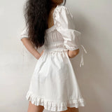 MQTIME  -  French Retro Palace Lace White Lantern Sleeve Dress