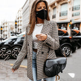 Mqtime Autumn Houndstooth Office Ladies Brazer Notched Collar Pocket Women Loose Jecket Long Sleeves Female Outfits Vintage Coat