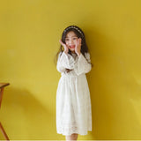 MQTIME  -  Girl Princess Vintage Dress Lace Floral Hollow Out Cotton Toddler Teen Cotton Vestido Flare Sleeve Wedding Child Clothes 2-14Y