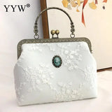 Mqtime Retro Lace Chinese Style Portable Small Bag Elegant Pure Color Cheongsam Handcarry Bag For Woman Wedding Party Top Handle Purse