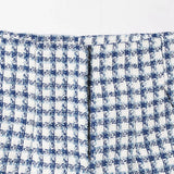 MQTIME  -  Tweed Women Two-piece Set Blue Plaid Vintage Office Lady  Vest Female Casual Slim High Waist Shorts Shorts Suit
