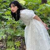 MQTIME  -  Summer Long Fairy Dress Women Sweet Mesh Hollow Out Designer Vintage Dress 2021 Elegant Korean High Waist Party Floral Dress