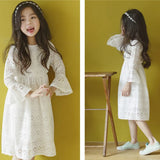 MQTIME  -  Girl Princess Vintage Dress Lace Floral Hollow Out Cotton Toddler Teen Cotton Vestido Flare Sleeve Wedding Child Clothes 2-14Y