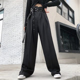 MQTIME   - Streetwear Cargo Straight Pants Ladies Korean Loose Legged Wide leg Pants High Waist Casual Black Baggy Harajuku Pantalon Femme