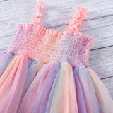 MQTIME  -  2-8Y Summer Princess Kids Girls Dress Strapless Colorful Lace Knee Length Tutu Sundress