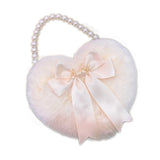 Mqtime Lolita Love Heart Shape Kawaii Plush Handbag Pearl Chain Plush Bowknot Girls Anime Cosplay Harujuku Pink White Lolitas Bags