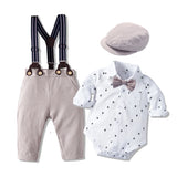 MQTIME  -  Baby Boy Gentleman Romper Clothes Set with Bow Hat Cotton Spring Fall Toddler Kids Printed Bodysuit Dress Infant Outfit Suit