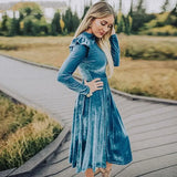  MQTIME  -  Mother daughter dresses Mom and me Women kids girl  Autumn Velvet  Long Sleeve Mother Daughter Dresses princess Family matching