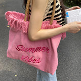 MQTIME  - Summer Vibes Letter Print Tote Bag