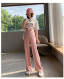 Mqtime Plus Size Maternity Pant Summer Maternity Ice Silk Pant Summer Maternity Wear Wide-leg Pant Thin Outer Wear Loose Pleated Pant