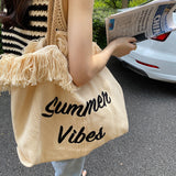 MQTIME  - Summer Vibes Letter Print Tote Bag