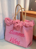 MQTIME  - Summer Vibes Letter Print Tote Bag