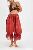 MQTIME  -  Casual Lace Patchwork Elastic Waist Trouser Women Chic High-waisted Lace-up Loose Wide-leg Ninth Pants Lady Street Trousers