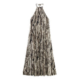  MQTIME  -  Women's Elegant Backless Animal Print Dress Casual Sleeveless Flowing Robe Summer Holiday Beach Wear New Fashion